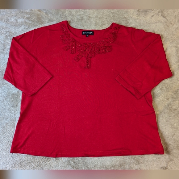 Jones New York red beaded top 3X - Picture 2 of 9